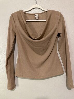 Worthington Taupe Shimmer Cowl Neck Long Sleeve Sweater